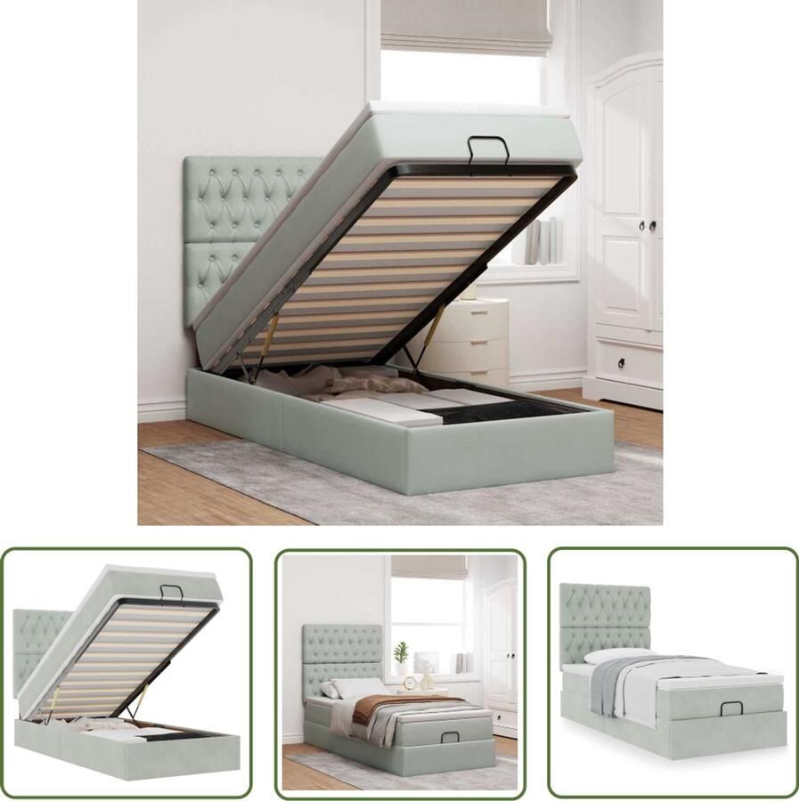VidaXL Boxspring Ottomanbed Ottoman bed met matrassen 80x200cm fluweel lichtgrijs Tweepersoonsbed Slaapcomfort Matras