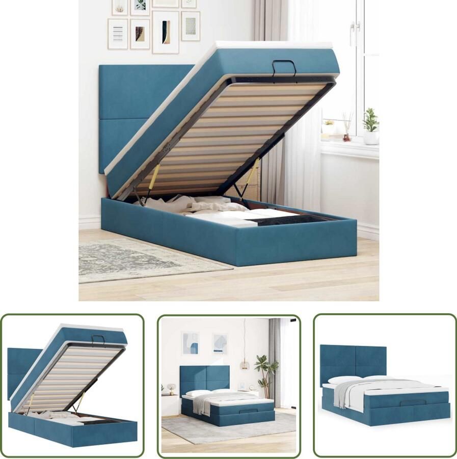 VidaXL Boxspringbed Ottoman Bed Ottoman bed met matrassen 140x190cm fluweel donkerblauw Tweepersoonsbed Velvet Bed Dark Blue Bed