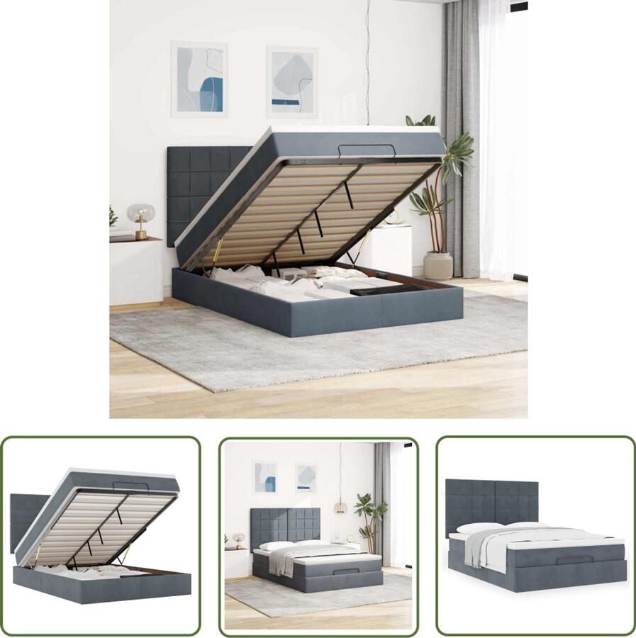 VidaXL Boxspringbed Ottoman Bed Ottoman bed met matrassen 140x200cm fluweel donkergrijs Tweepersoonsbed Slaapcomfort Opbergruimte