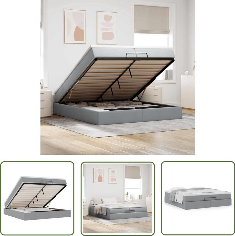 VidaXL Boxspringbed Ottoman Bed Ottoman bed met matrassen 200x200cm stof lichtgrijs Slaapcomfort Opbergruimte Hoofdbord