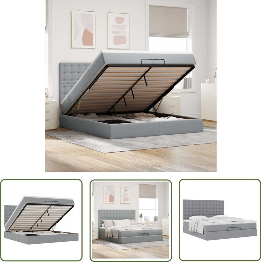 VidaXL Boxspringbed Ottoman Bed Ottoman bed met matrassen 200x200cm stof lichtgrijs Slaapcomfort Opbergruimte Matras