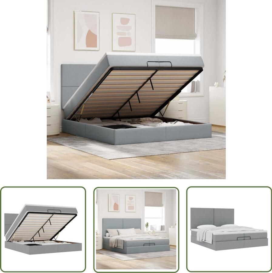 VidaXL Boxspringbed Ottoman Bed Ottoman bed met matrassen 200x200cm stof lichtgrijs Slaapcomfort Opbergruimte Tweepersoonsbed