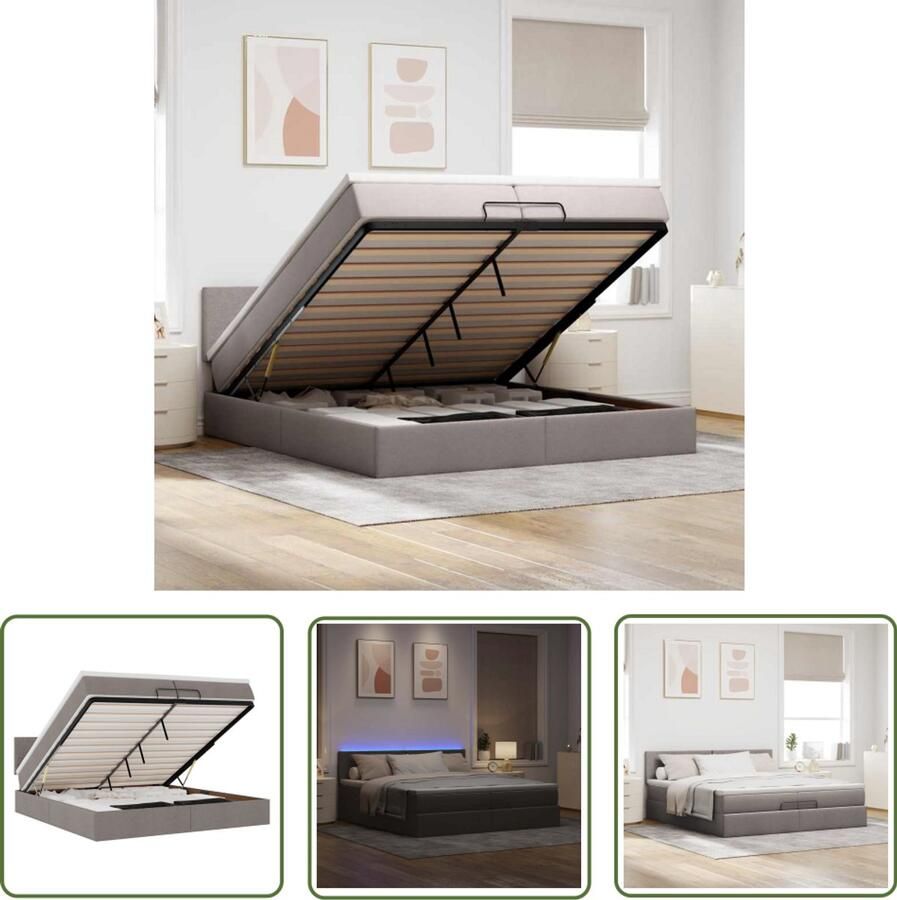 VidaXL Boxspringbed Ottoman Bed Ottoman bed met matrassen en LED's 200x200cm stof taupe Tweepersoonsbed Slaapcomfort Led Verlichting