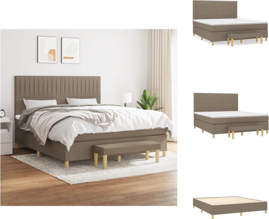 VidaXL Boxspring Boxsprings Pocketveringbed Bed Boxspring met matras stof taupe 180x200 cm - Foto 2