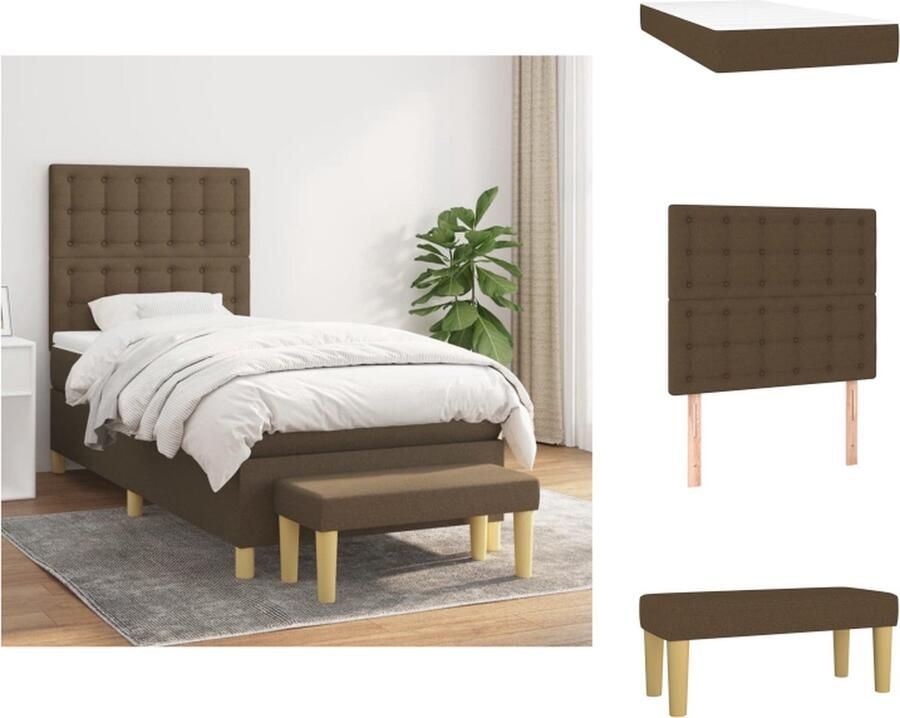 VidaXL Boxspringbed Pocketvering 90x190 cm Duurzaam Verstelbaar hoofdbord Middelharde ondersteuning Huidvriendelijk topmatras Multifunctioneel bankje Bed