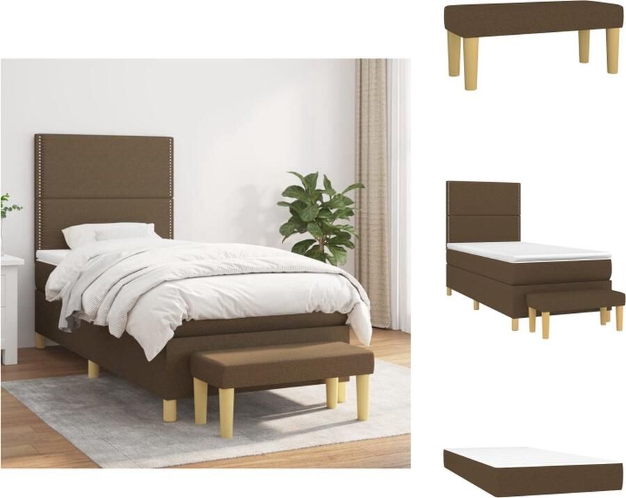 VidaXL Boxspringbed Pocketvering Duurzaam Verstelbaar hoofdbord Middelharde ondersteuning Huidvriendelijk topmatras + Montagehandleiding Kleur- donkerbruin Afmetingen- 193 x 90 x 118 128 cm Bed - Foto 2