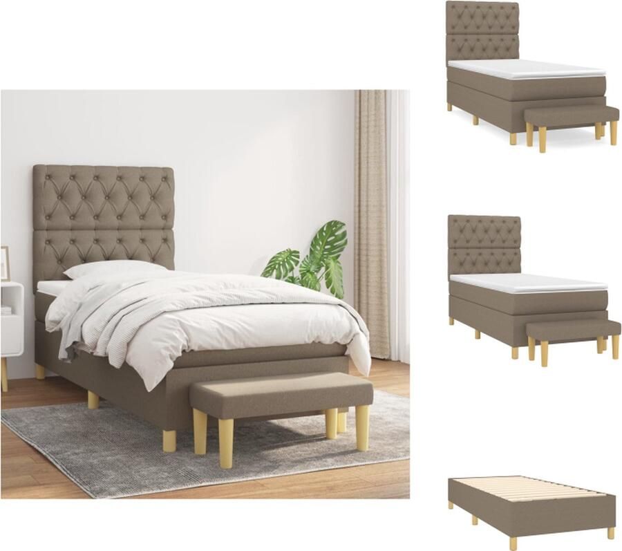 VidaXL Boxspringbed Pocketvering matras Middelharde ondersteuning Huidvriendelijk topmatras Multifunctioneel bankje Kleur- taupe Afmetingen- 203 x 83 x 118 128 cm (L x B x H) Bed - Foto 2