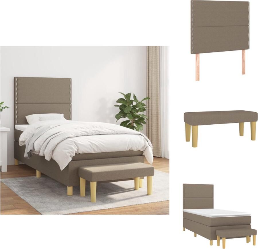 VidaXL Boxspringbed Pocketvering Matras Middelharde Ondersteuning Huidvriendelijk Topmatras Multifunctioneel Bankje Kleur Taupe Afmetingen 193 x 90 x 118 128 cm Inclusief Montagehandleiding Bed - Foto 2