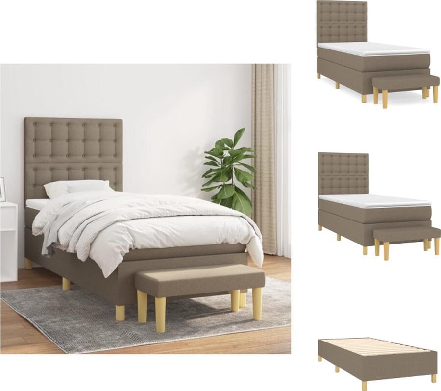 VidaXL Boxspringbed Pocketvering Matras Middelharde Ondersteuning Huidvriendelijk Topmatras Multifunctioneel Bankje Kleur Taupe Afmetingen 193 x 90 x 118 128 cm Inclusief Montagehandleiding Bed - Foto 5
