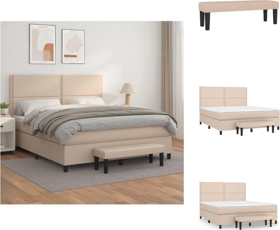 VidaXL Boxspringbed Praktisch Hoofdbord Pocketvering Matras Huidvriendelijk Topmatras Multifunctioneel Bankje Bed - Foto 3