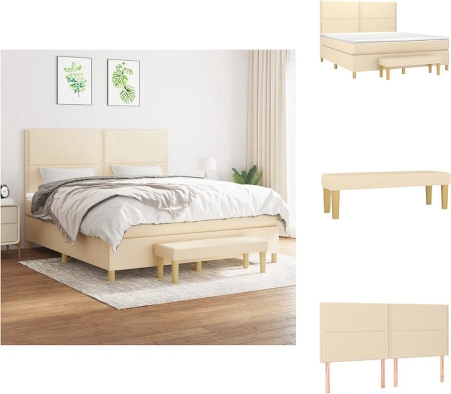 VidaXL Boxspring Boxsprings Pocketveringbed Bed Boxspring met matras stof crèmekleurig 180x200 cm - Foto 3
