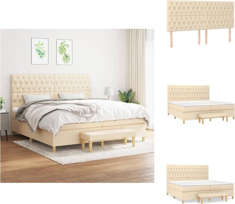 VidaXL Boxspringbed Premium Crème 203 x 200 x 118 128 cm Duurzaam Verstelbaar hoofdbord Pocketvering matras Middelharde ondersteuning Huidvriendelijk topmatras Multifunctioneel bankje Inclusief montagehandleiding Bed - Foto 4