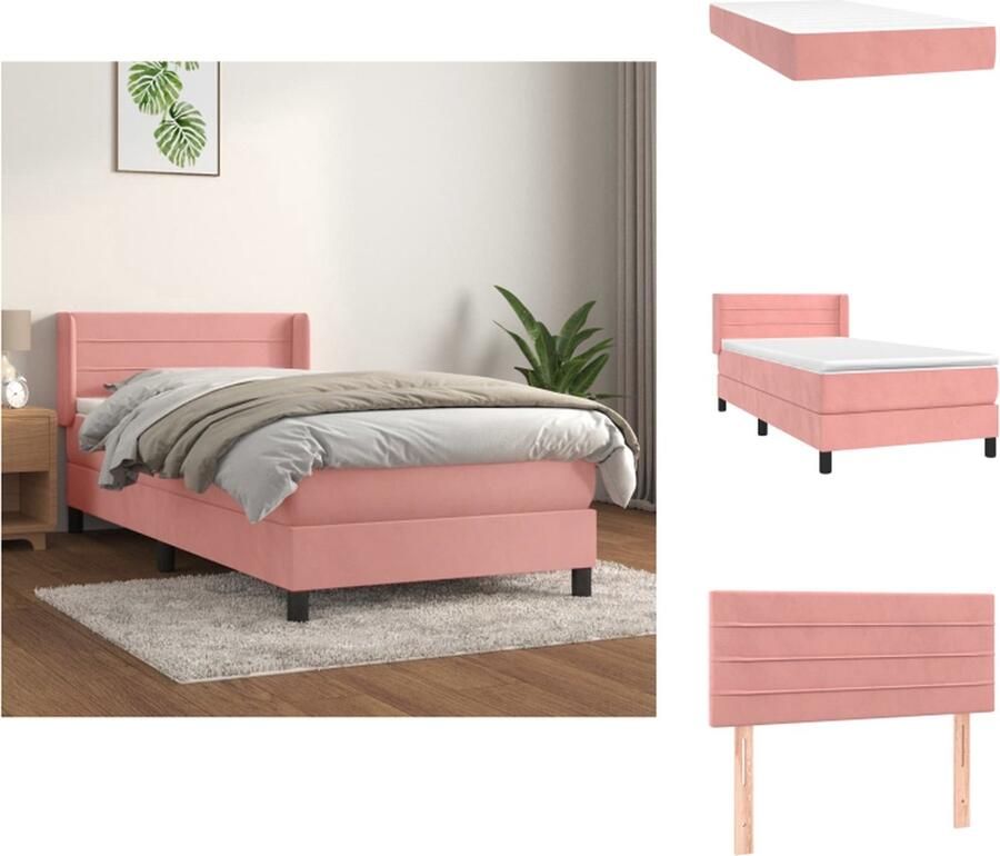 VidaXL Boxspringbed Fluweel 203 x 83 x 78 88 cm Roze Pocketvering matras Middelharde ondersteuning Huidvriendelijk topmatras Bed - Foto 2