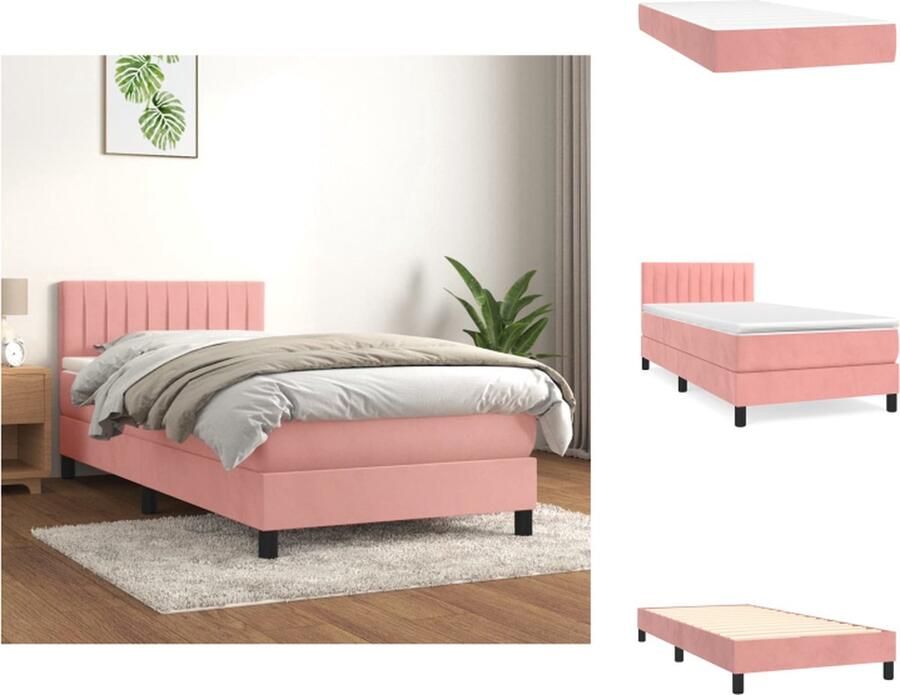 VidaXL Boxspringbed Fluwelen stof Verstelbaar hoofdbord Pocketvering matras Middelharde ondersteuning Huidvriendelijk topmatras Kleur- roze Afmetingen- 203 x 80 x 78 88 cm Bed - Foto 2