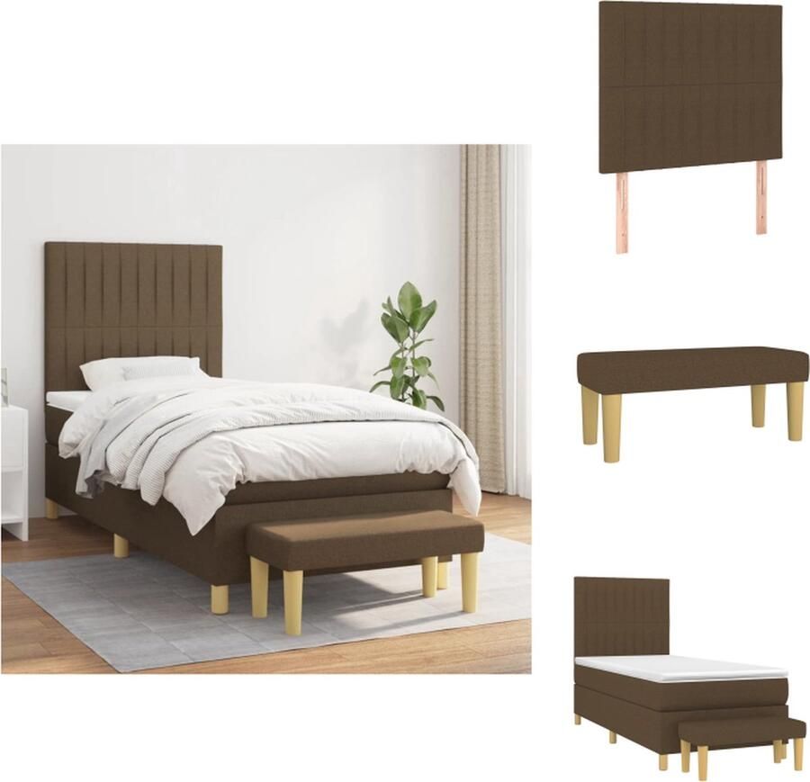 VidaXL Boxspringbed 203x83x118 128 cm Donkerbruin Pocketvering matras 80x200x20 cm Verstelbaar hoofdbord en comfortabele ondersteuning Huidvriendelijk topmatras 80x200x5 cm Multifunctioneel bankje Inclusief montagehandleiding Bed
