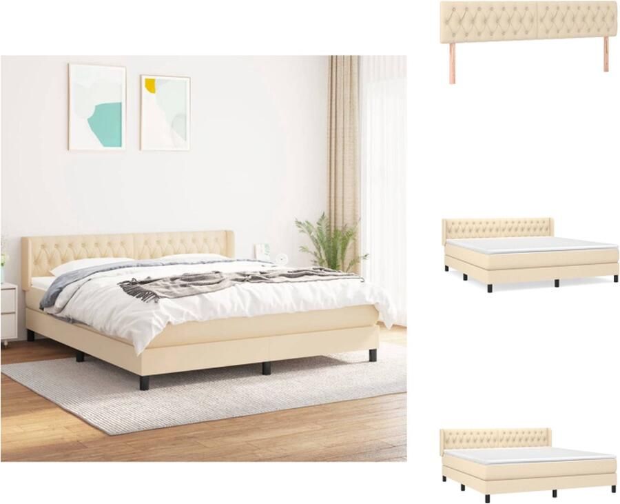 VidaXL Boxspringbed Serene Dreams Bedframe 203x183x78 88 cm Pocketvering matras 180x200x20 cm Huidvriendelijk topmatras 180x200x5 cm Crème Duurzaam comfortabel Bed
