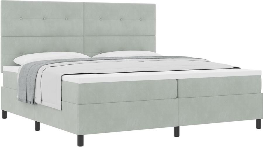 VidaXL Boxspring bed met matras Lichtgrijs 200 x 200 cm Fluweel - Foto 2
