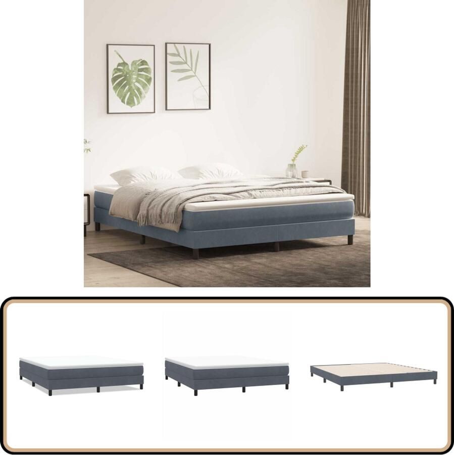 VidaXL Boxspringbed zonder matras 180x220 cm fluweel donkergrijs
