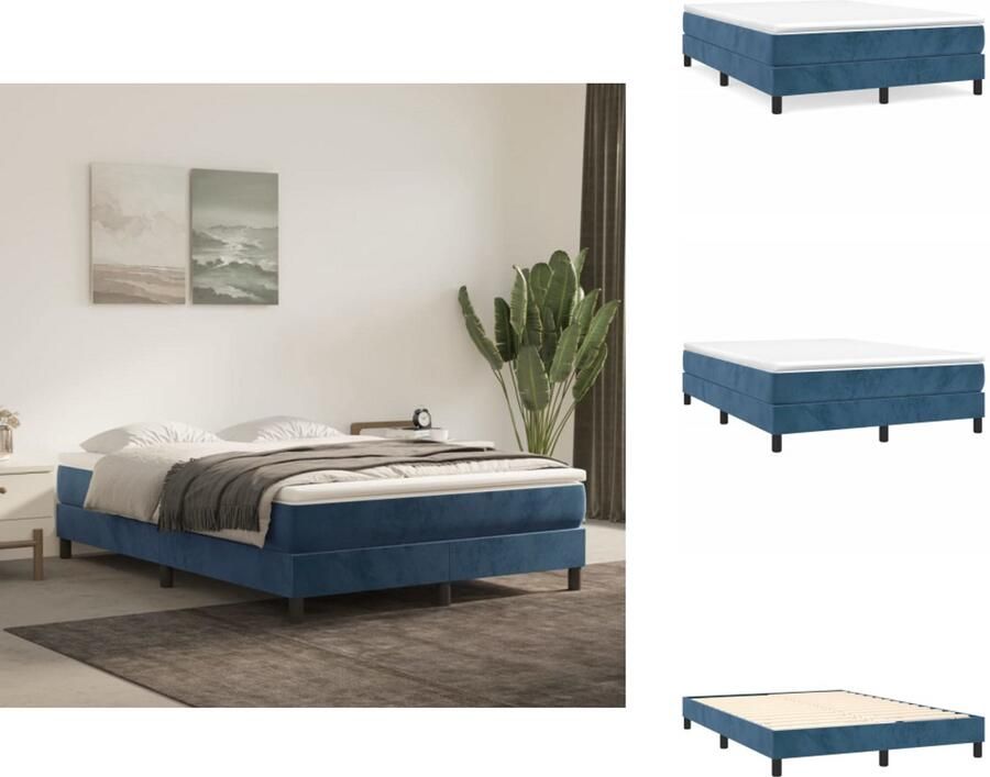 VidaXL Bedframe Bedframes Slaapmeubel Bedbodem Bedframe zonder matras 140x190 cm fluweel donkerblauw