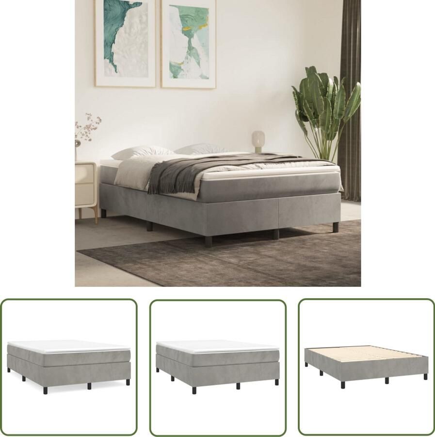 VidaXL Bedframe 140x200 cm Fluweel Lichtgrijs Boxspring Frame Tweepersoons Bed Fluweel Bed Grijs Bed Lichtgrijs Bed Bedframe