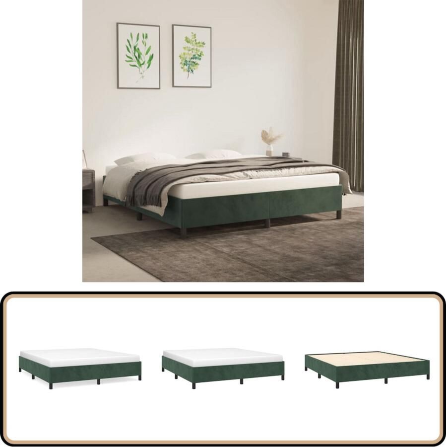 VidaXL Bedframe 160x200 cm Fluweel Donkergroen Fluweel Bed Frame Tweepersoons Bed Donkere Kleuren Bed Luxe Bed Frame Slaapkamer Meubilair