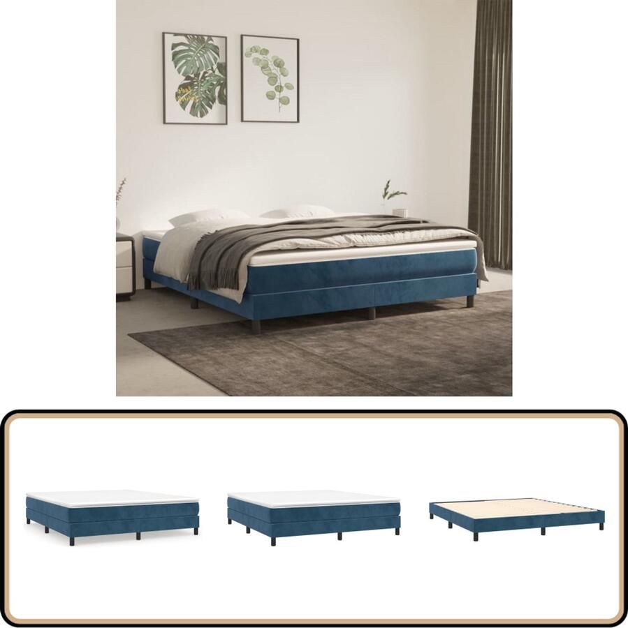 VidaXL Bedframe 180x200 cm Fluweel Donkerblauw Boxspringframe Donkere Kleuren Velvet Bedframe Tweepersoons Bed Slaapcomfort Bedroom Furniture Design Bed