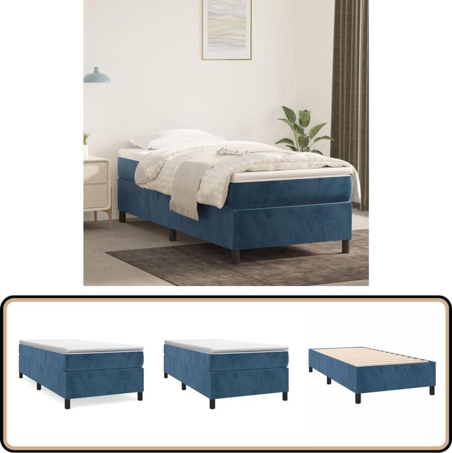VidaXL Bedframe 90x190 cm Fluweel Donkerblauw Boxspring Frame Bed Frame Tweepersoons Bed Donkere Kleuren Velvet Bed