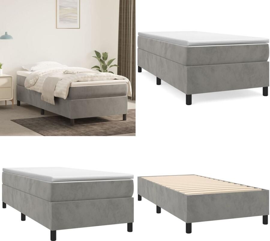VidaXL Boxspringframe fluweel lichtgrijs 90x190 cm Boxspringframe Boxspringframes Bed Ledikant