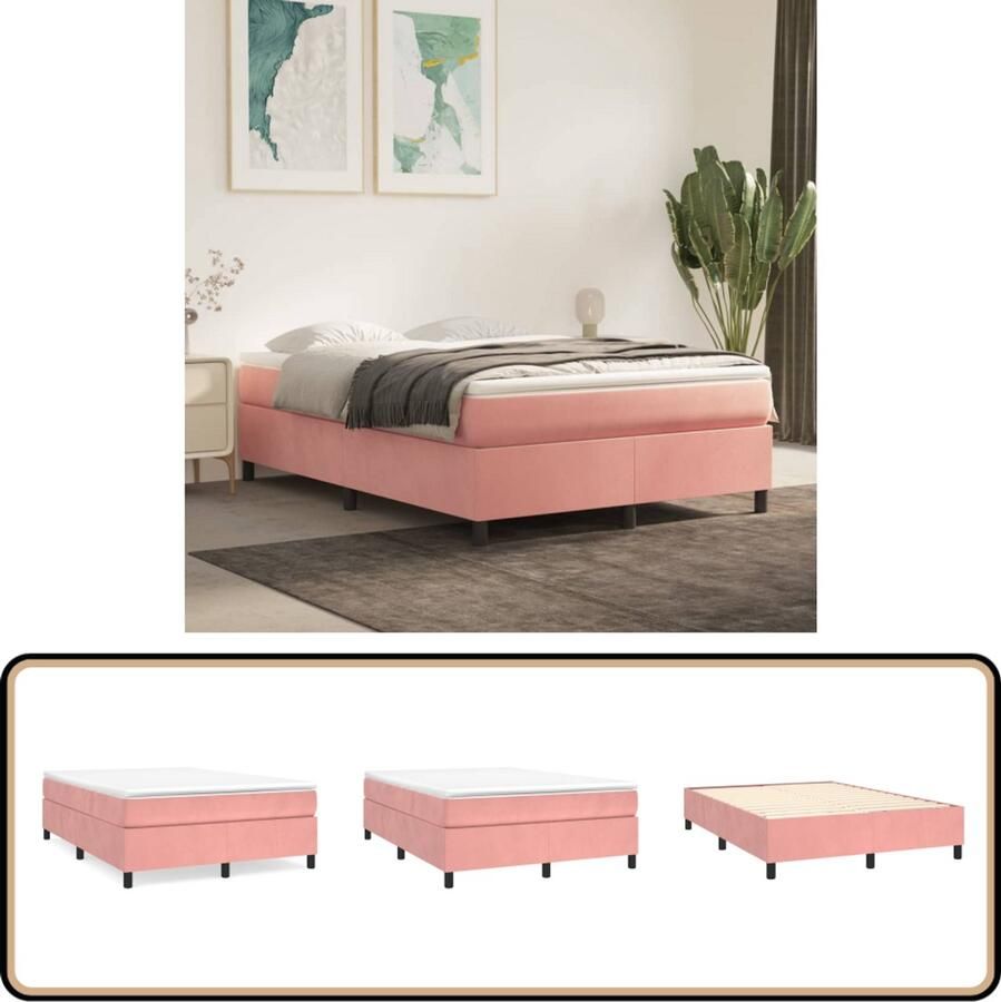 VidaXL Roze Fluwelen Bedframe 140x190 cm Boxspringframe Roze Bed Velvet Bed Tweepersoons Bed Éénpersoons Bed Bedframe Hoofdbord Stapelbare Bedden