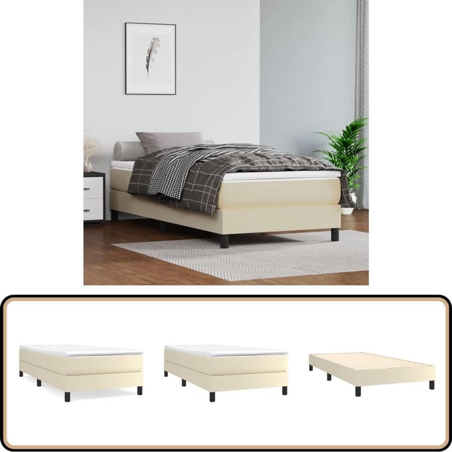 VidaXL Bedframe Kunstleer Crème 90x190 cm Boxspring Frame Kunstleder Bed Creme Kleur Eenpersoons Bed Boxspring