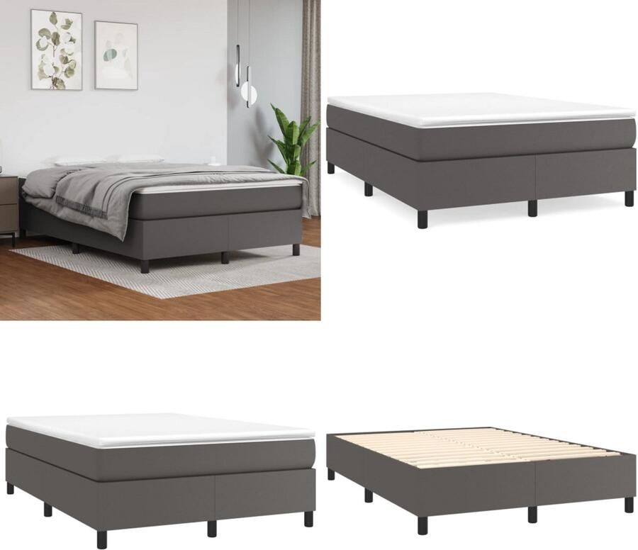 VidaXL Boxspringbedframe kunstleer grijs 140x190 cm