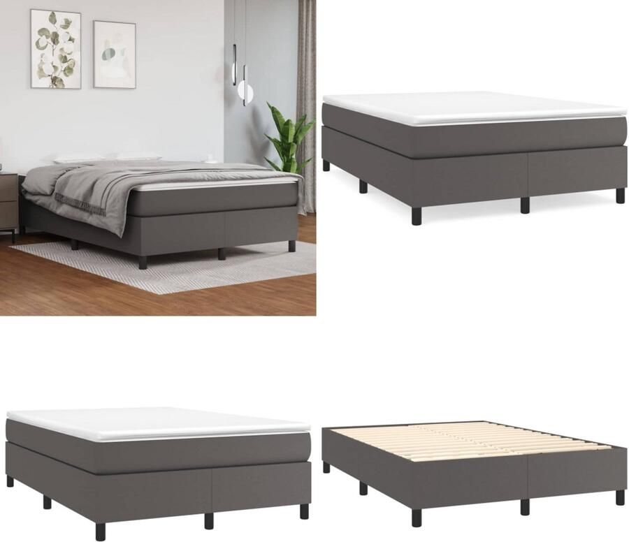 VidaXL Boxspringbedframe kunstleer grijs 140x200 cm