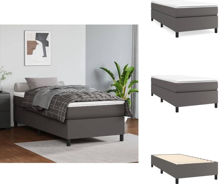 VidaXL Boxspringbedframe kunstleer grijs 80x200 cm - Foto 2