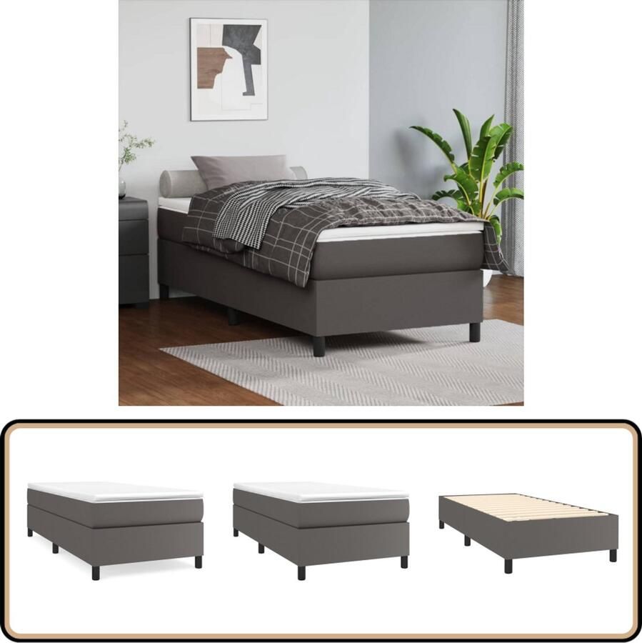 VidaXL Boxspring Kunstleer Grijs 100x200 cm Boxspringbed Slaapcomfort Kunstleder Pocketvering Middenhard Tweepersoonsbed
