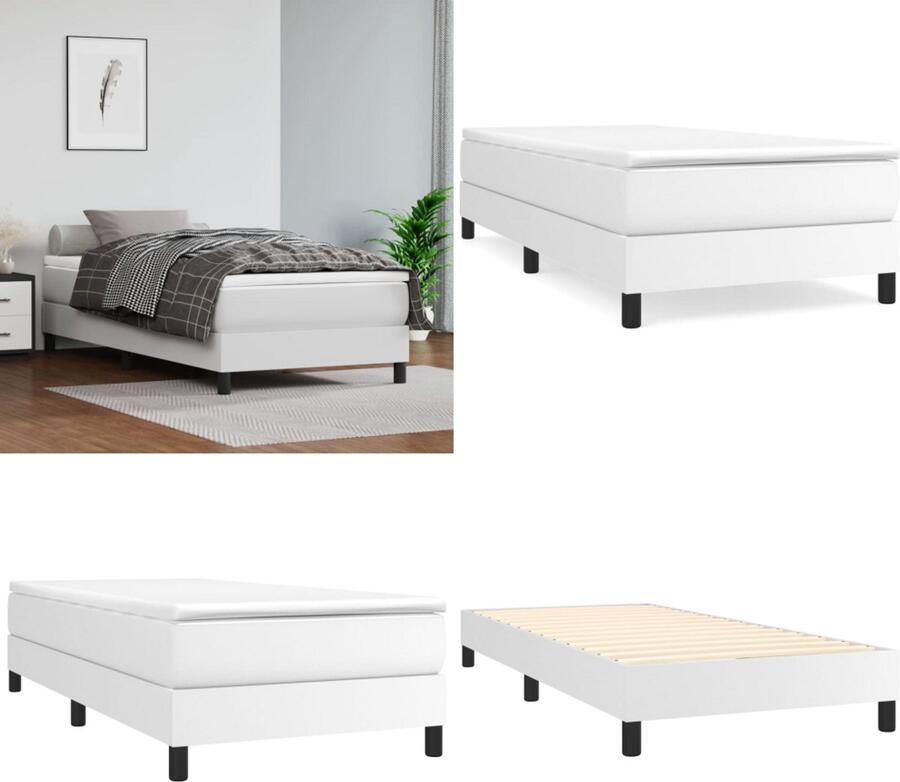 VidaXL Boxspringbedframe kunstleer wit 90x200 cm - Foto 2