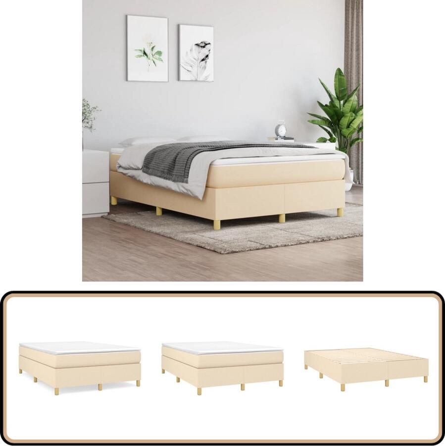 VidaXL Bedframe Crèmekleurig 140x190 cm Boxspring Frame Bed Frame Slaapkamer Meubels Creme Kleurtje Stoffen Bed Frame Tweepersoons Bed 140x190 Cm
