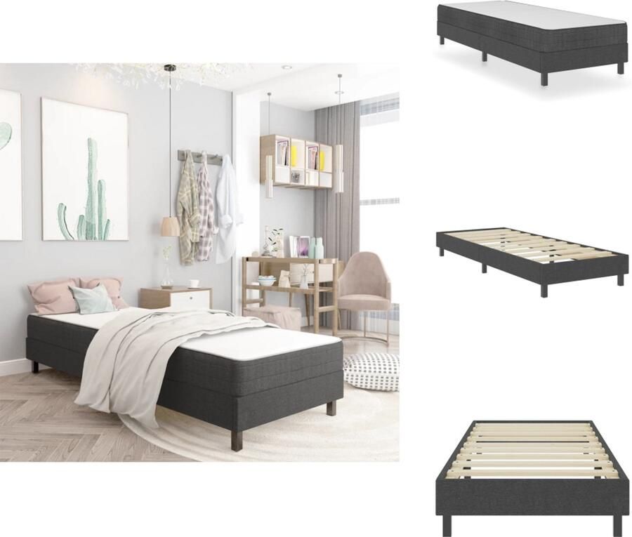 VidaXL Boxspringframe Elegante en stevige slaapkamerinrichting Grijs 201x100.5x24.5 cm (LxBxH) Geschikt voor matras 100x200 cm Eenvoudig te monteren Bed