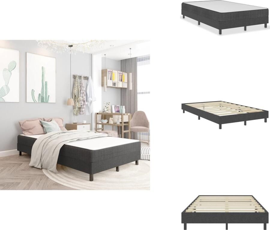 VidaXL Boxspringframe MDF en metaal Grijs 201 x 120.5 x 24.5 cm Geschikt voor 120 x 200 cm matras Exclusief hoofdeinde Gemakkelijk te monteren Bed