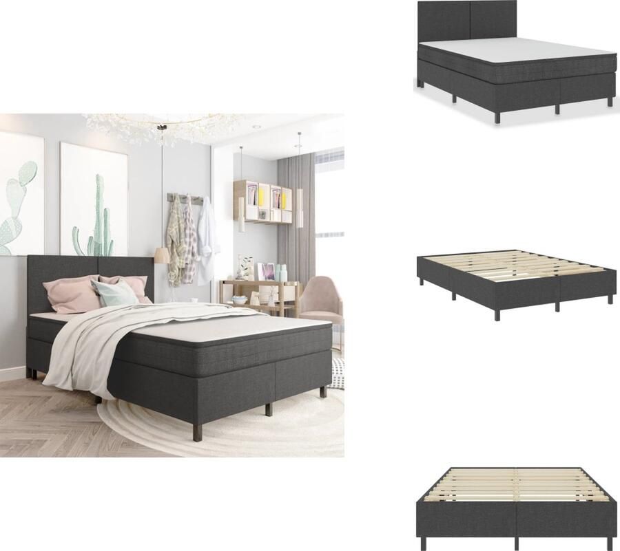 VidaXL Boxspringframe Grijs Stoffen Bedframe 201 x 180.5 x 35.5 cm Geschikt voor 180 x 200 cm Matras MDF en Metaal Bed