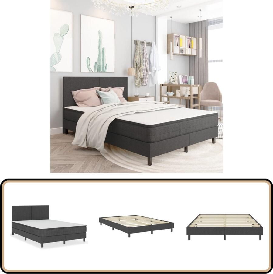 VidaXL Boxspringframe Grijs 160x200 cm Boxspringframe Slaapcomfort Tweepersoonsbed Boxspring Mdf Metal Textiel Grijs