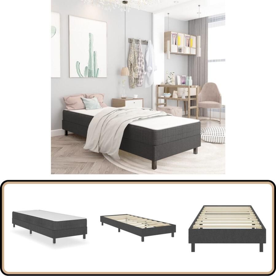 VidaXL Boxspringframe Grijs 90x200 cm Boxspringframe Boxspring Bed Slaapcomfort Tweepersoonsbed Stapelbaar Bed Metalen Bed Houten Bed Mdf Bed Grijs Bed