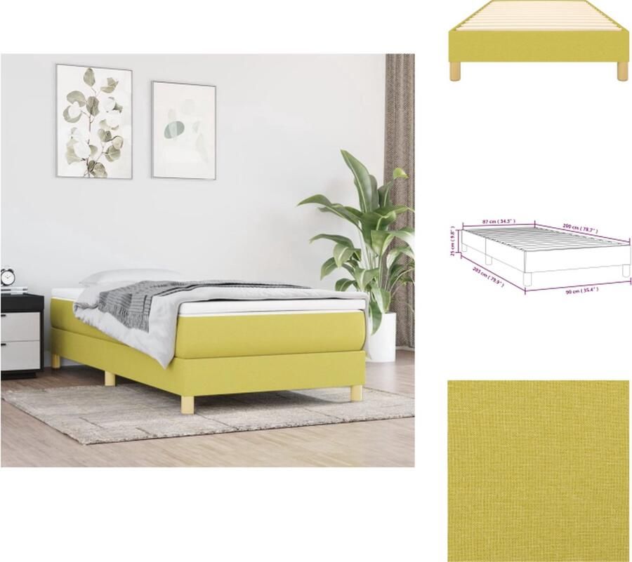 VidaXL Bedframe Bedframes Slaapmeubel Bedbodem Bedframe stof groen 90x200 cm - Foto 2
