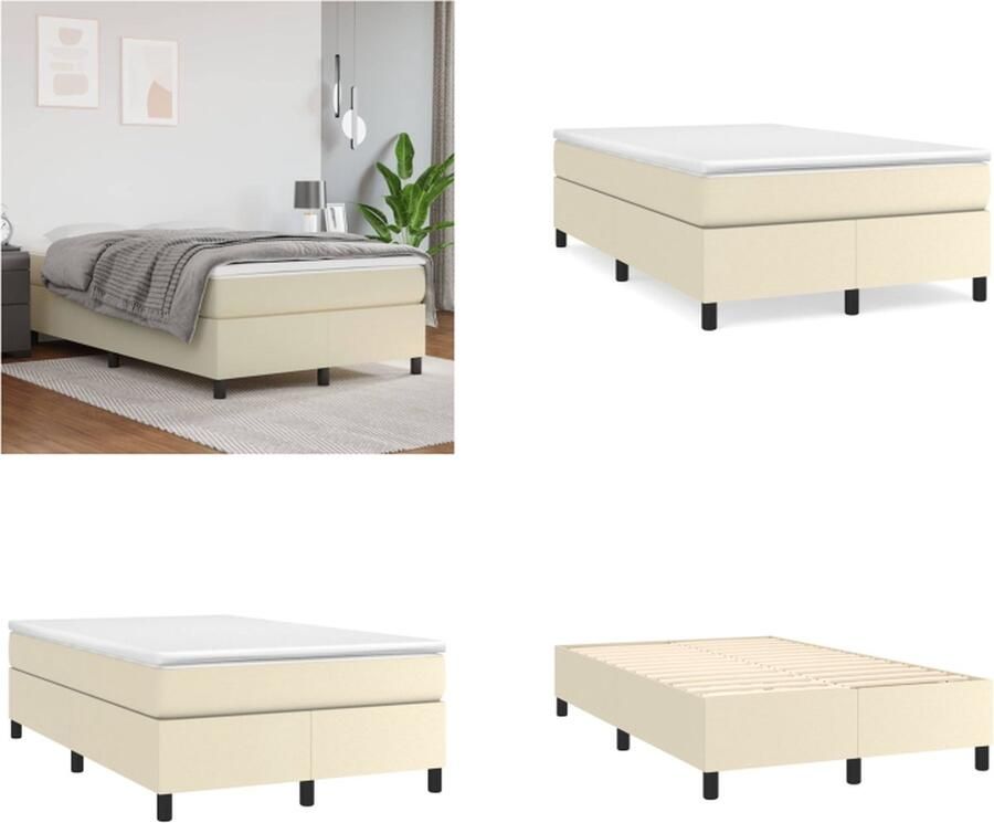 VidaXL Boxspringframe kunstleer crèmekleurig 120x200 cm Boxspringframe Boxspringframes Bed Ledikant - Foto 2