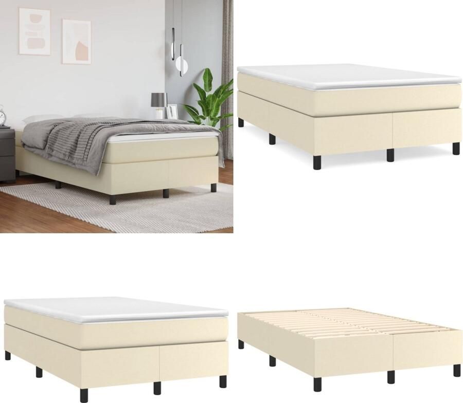 VidaXL Boxspringframe kunstleer crèmekleurig 120x200 cm Boxspringframe Boxspringframes Bed Ledikant