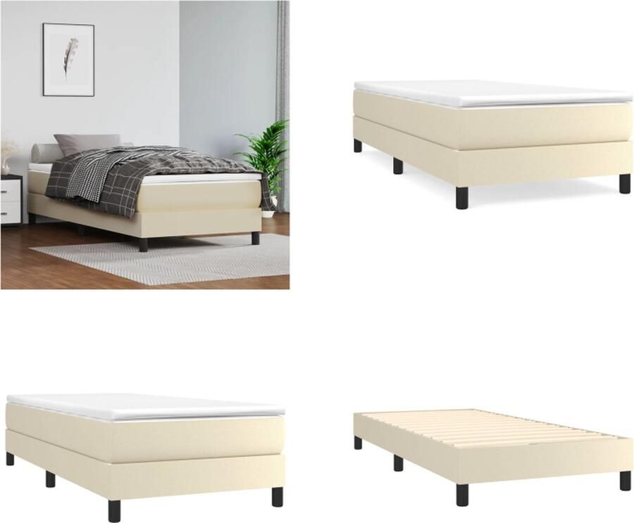 VidaXL Boxspringframe kunstleer crèmekleurig 90x200 cm Boxspringframe Boxspringframes Bed Ledikant
