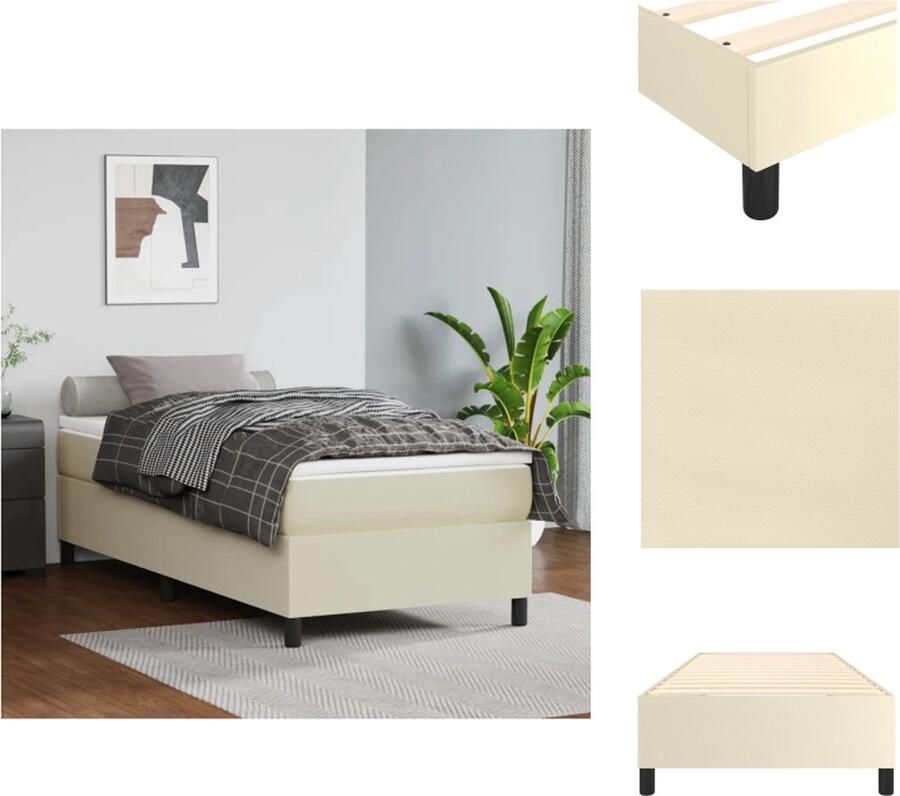 VidaXL Bedframe Duurzaam kunstleer Bedframe Afmeting-203 x 93 x 25 cm Kleur- Crème Materiaal- Kunstleer multiplex Bed