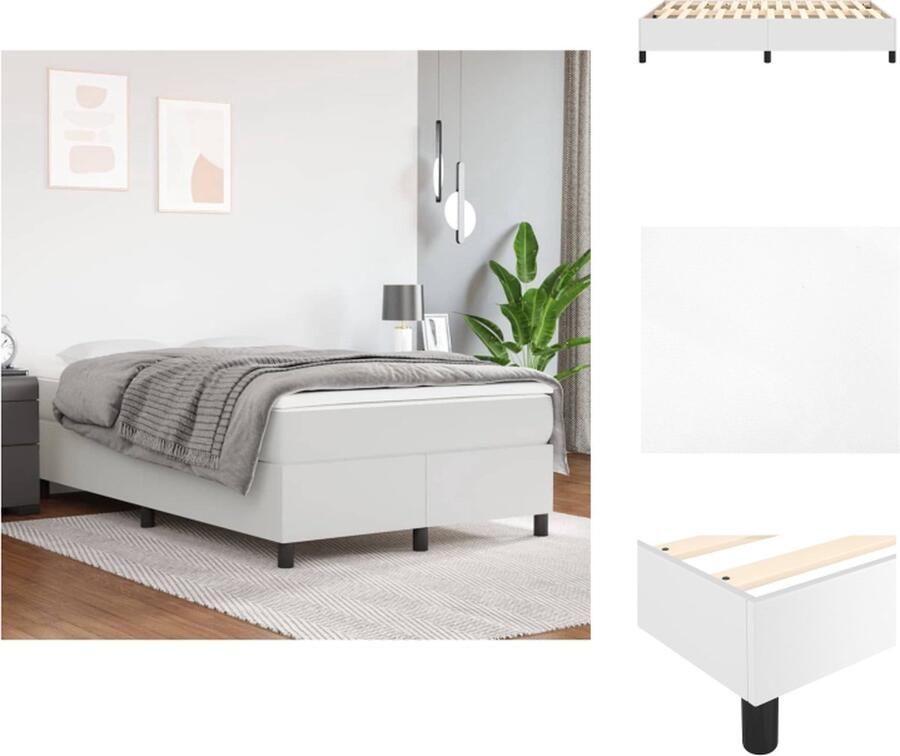VidaXL Boxspringframe kunstleer wit 203x120x35cm stabiele poten multiplex lattenbodem Bed - Foto 3