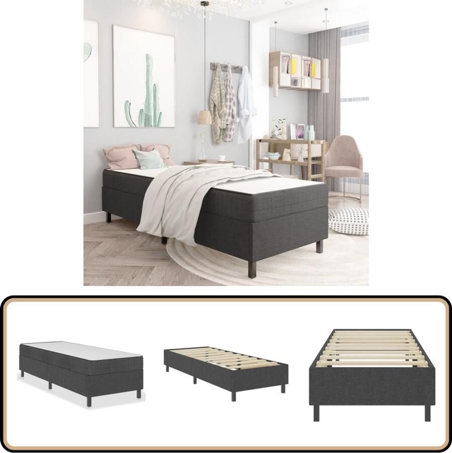 VidaXL Boxspringframe Stof Grijs 100x200 cm Boxspringframe Boxspring Bed Tweepersoonsbed Slaapcomfort Houten Bed Grijs Bed Modern Bed Budgetvriendelijk Bed