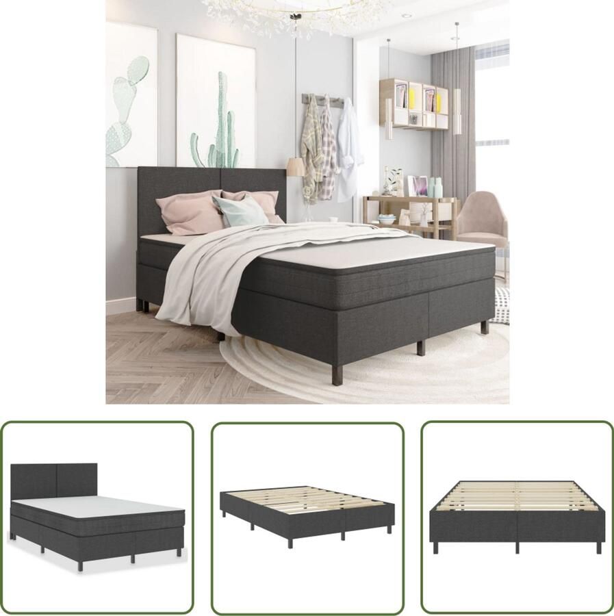 VidaXL Boxspringframe Stof Grijs 160x200 cm Boxspringframe Boxspring Tweepersoonsbed Grijs Bed Metalen Bed Houten Bed Slaapcomfort Boxspring Kopen
