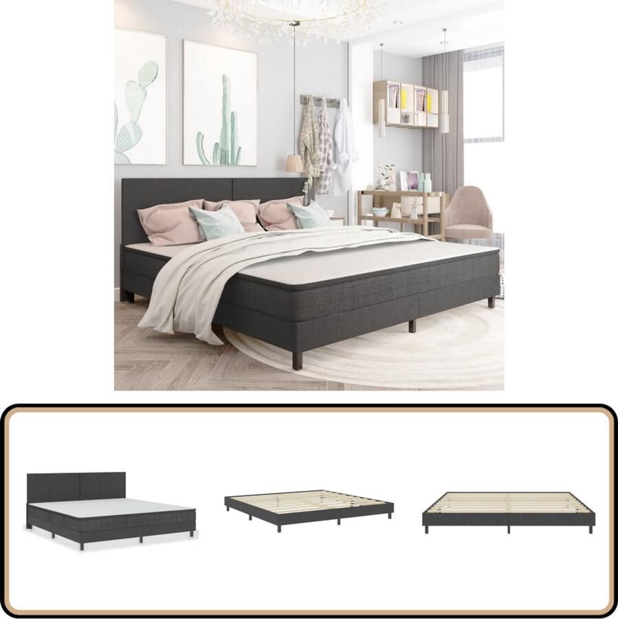 VidaXL Boxspringframe Stof Grijs 200x200 cm Boxspringframe Boxspring Tweepersoonsbed Grijze Boxspring Slaapcomfort Slaapkamers Mdf Meubels Metalen Bedframe